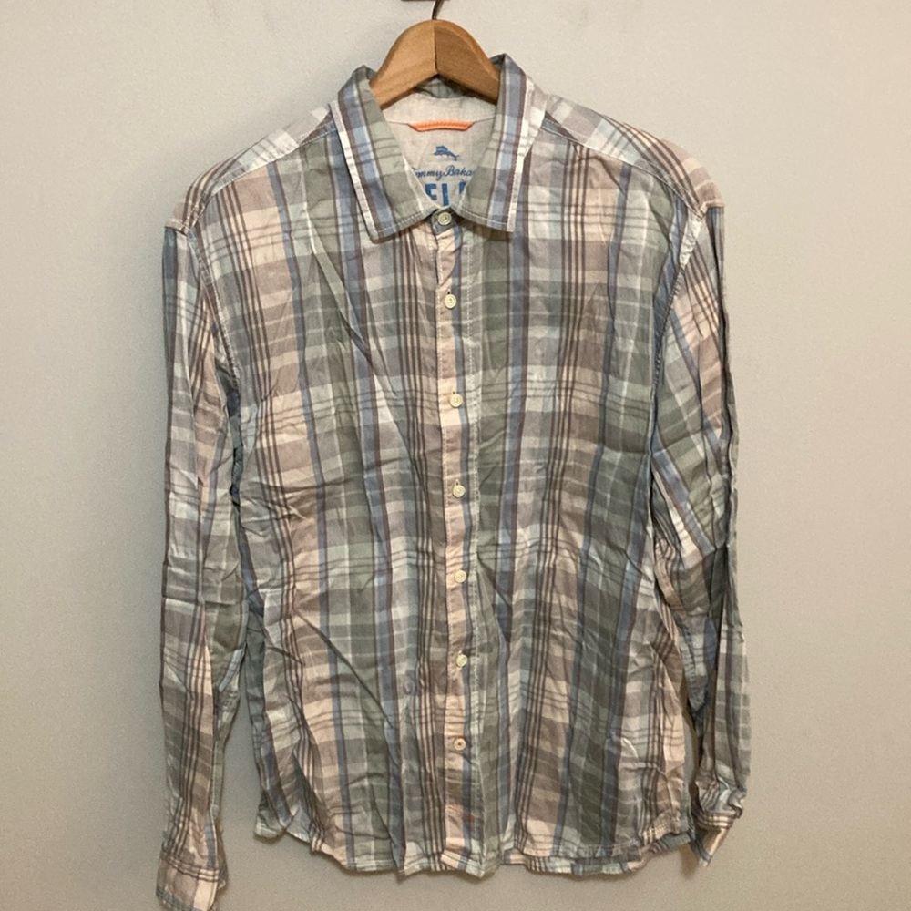 Men’s Tommy Bahama long sleeve plaid dress shirt, size large, relax modern fit